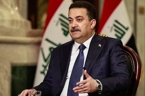 Iraqi Prime Minister Mohammed Shia al-Sudani speaks during an interview with Reuters in Baghdad, Iraq January 9, 2024.