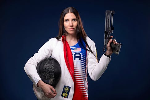American modern pentathlon athlete Jessica Davis poses for a portrait during the Team USA media summit ahead of the Paris Olympics and Paralympics, at an event in New York, U.S., April 16, 2024.