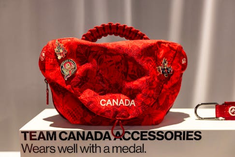 A bag is displayed at the reveal of lululemon's Team Canada uniforms for the Paris 2024 Olympics, in Toronto, Canada, April 16, 2024. 