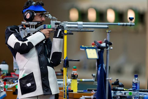 India's Abhinav Bindra, winner of the men's 10m air rifle shooting event at the 2014 Commonwealth Games in Glasgow, Scotland, July 25, 2014.