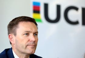 David Lappartient, president of the International Cycling Union (UCI) attends a news conference on Afghan refugees at the World Cycling Center in Aigle, Switzerland, June 3, 2022.