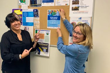 The team at Nova Scotia Works Career Connections in New Glasgow have been busy preparing for the 2024 Pictou County Job Fair, which is set for April 24th from 10am-3pm at the Pictou County Wellness Centre. Pictured are, from left, Jessie Falcitelli, Workshop Coordinator and Ann MacGregor, Employer Engagement Specialist.