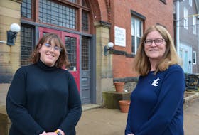Kings County Museum curator Ellen Lewis and Kings Historical Society member Bria Stokesbury, a former curator, outside the museum on Bridge Street in Kentville. The historic building celebrates its 120th anniversary in 2024. KIRK STARRATT