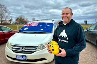Ben Garro, organizer of the first practice session for Australian Football League P.E.I. on April 14 at the Terry Fox Sports Complex in Cornwall, hopes to gather enough people to soon form the province's first Australian football team. Thinh Nguyen • The Guardian