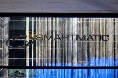 The corporate logo of Smartmatic is seen at its offices in Caracas, Venezuela August 2, 2017.