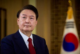 South Korean President Yoon Suk Yeol speaks during an interview with KBS at the Presidential Office in Seoul, South Korea, February 4, 2024. The Presidential Office/Handout via
