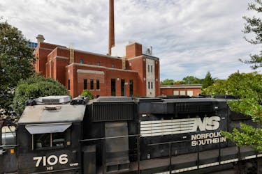 A Norfolk Southern train rests near the University of North Carolina's energy generation plant, after delivering coal to the facility, in Chapel Hill, North Carolina, U.S. August 11, 2022.