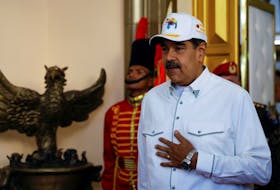 Venezuela's President Nicolas Maduro looks on, as he meets Colombia's President Gustavo Petro, at the Miraflores Palace, in Caracas, Venezuela April 9, 2024.