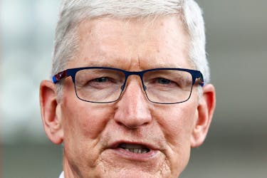 Apple CEO Tim Cook, speaks to journalists after his meeting with Indonesian President Joko Widodo at the Presidential Palace in Jakarta, Indonesia, April 17, 2024.