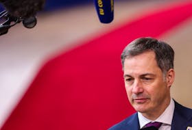 Belgian Prime Minister Alexander De Croo speaks to the press as he attends a European Union leaders summit in Brussels, Belgium March 21, 2024.