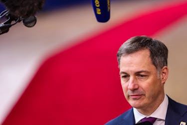 Belgian Prime Minister Alexander De Croo speaks to the press as he attends a European Union leaders summit in Brussels, Belgium March 21, 2024.
