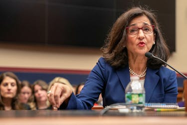 Columbia University President Nemat "Minouche" Shafik testifies before a House Education and the Workforce Committee hearing on "Columbia University's Response to Antisemitism," on Capitol Hill in Washington, U.S., April 17, 2024.