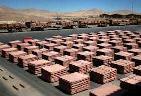 Sheets of copper cathode are seen at the copper cathode plant inside the La Escondida copper mine near Antofagasta, some 1,545 km (980 miles) north of Santiago city and 3,100 meters (10,170 feet) above sea level, March 31, 2008.REUTERS/Ivan Alvarado/File Photo