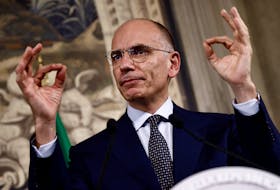 Leader of Democratic Party Enrico Letta speaks to the media following a meeting with Italian President Sergio Mattarella at the Quirinale Palace in Rome, Italy October 20, 2022.