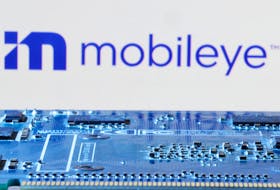 Mobileye logo is seen near computer motherboard in this illustration taken January 8, 2024.