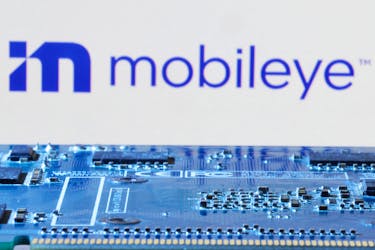 Mobileye logo is seen near computer motherboard in this illustration taken January 8, 2024.