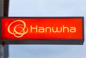 The logo of Hanwha is seen in Davos, Switzerland, May 22, 2022. Picture taken May 22, 2022.  