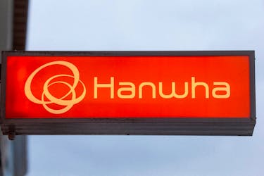 The logo of Hanwha is seen in Davos, Switzerland, May 22, 2022. Picture taken May 22, 2022.  
