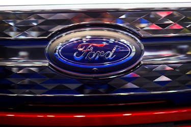 A Ford logo is pictured at the Canadian International Auto Show in Toronto, Ontario, Canada February 15, 2024.