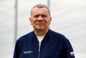 General Director of the Russian state space corporation Roscosmos Yuri Borisov looks on at the Baikonur Cosmodrome, Kazakhstan, March 23, 2024.