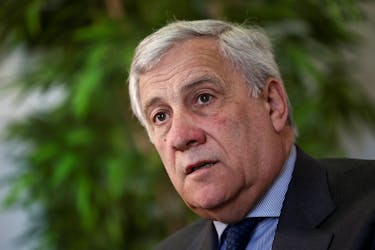 Italian Foreign Minister Antonio Tajani looks on during an interview with Reuters in Rome, Italy, April 15, 2024.