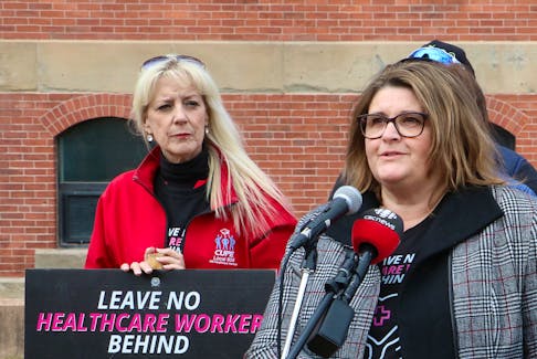 CUPE P.E.I. members rally outside the Coles Building on April 11, arguing proposed wage increases for health support staff at Health P.E.I. are far below what workers have lost due to inflation in the last few years. Stu Neatby/SaltWire file