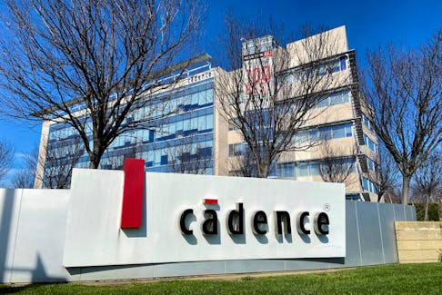 The logo of Cadence Design Systems is pictured outside the company's offices in San Jose, California, U.S., January 31, 2020.