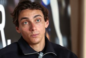 Olympics - Puma launches a new brand campaign with Olympic athletes - Mob House, Saint-Ouen near Paris, France - April 10, 2024 Sweden's Armand Duplantis in an interview during the launch