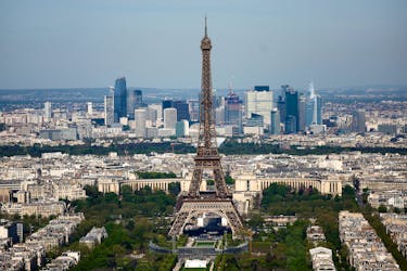 General view of the Eiffel Tower Stadium, under construction for the Paris 2024 Olympic and Paralympic Games in Paris, France, April 13, 2024.