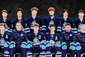 The P.E.I.-champion Eastern Express is hosting the Atlantic under-15 AAA male hockey championship in Montague, April 18-21. Members of the Express are, front row, from left, Jase MacPherson, Jake Kelly, Connor Morrison, Jeremy Pierce (head coach), Ryan Doyle, Connor Arsenault, Will Proud (assistant coach), Jamie Gallant (assistant coach), Max MacKenzie and Mason MacAusland. Back row, from left, are Mason English, Colin MacCormac, Brett Pierce, Jaxon Bowring, Nathan Rundle, Hugh MacDonald, Carsen Pierce, Cayde Hunter, Rylan Squires, Campbell Dunne, Blake Hartman and Sean Dwyer. Contributed