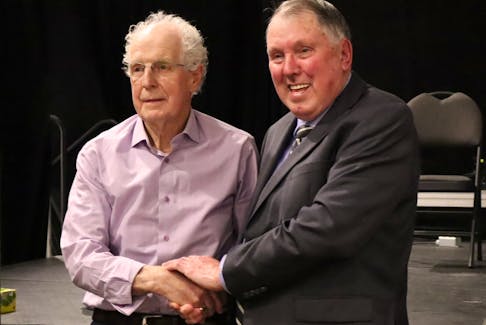Gordie MacKinnon, left, was awarded the 2024 Volunteer of the Year for the Municipality of Pictou County by Warden Robert Parker. The Lismore resident has been volunteering in the community for over 60 years and was humbled to be nominated and awarded the title. ANGELA CAPOBIANCO