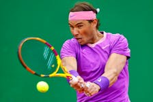 Tennis - ATP Masters 1000 - Monte Carlo Masters - Monte-Carlo Country Club, Roquebrune-Cap-Martin, France - April 16, 2021 Spain's Rafael Nadal in action during his quarter-final match against Russia's Andrey Rublev