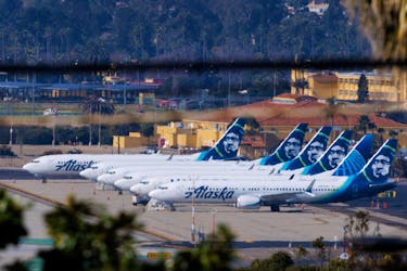 Alaska Airlines commercial airplanes are shown parked off to the side of the airport in San Diego, California, U.S. January 18, 2024, as the the National Transportation Safety Board continues its investigation of the Boeing 737 MAX 9 aircraft. 