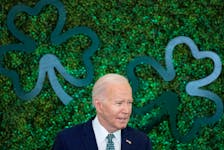U.S. President Joe Biden speaks during a St. Patrick’s Day Brunch event inside the East Room at the White House in Washington, U.S., March 17, 2024.