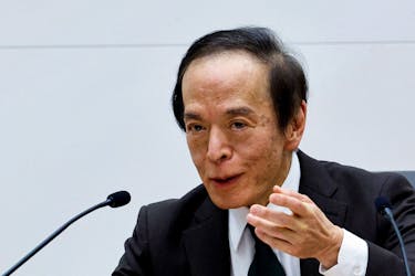 Bank of Japan Governor Kazuo Ueda gestures as he speaks during a press conference after a policy meeting at BOJ headquarters, in Tokyo, Japan March 19, 2024.