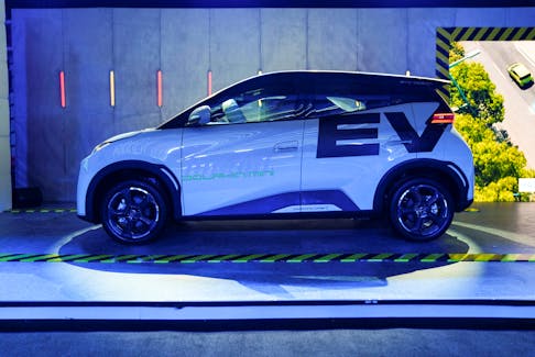 The BYD EV Dolphin Mini is displayed as the Chinese electric-vehicle producer announces the launch of the low-cost EV in Mexico City, Mexico February 28, 2024.