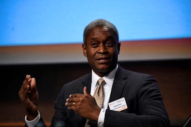 President and Chief Executive Officer of the Federal Reserve Bank of Atlanta Raphael W. Bostic speaks at a European Financial Forum event in Dublin, Ireland February 13, 2019.