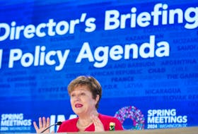 IMF Managing Director Kristalina Georgieva holds a press briefing on the Global Policy Agenda to open the IMF and World Bank's 2024 annual Spring Meetings in Washington, U.S., April 18, 2024. 