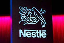 A logo is pictured during the 152nd Annual General Meeting of Nestle in Lausanne, Switzerland April 11, 2019.