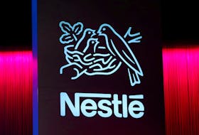 A logo is pictured during the 152nd Annual General Meeting of Nestle in Lausanne, Switzerland April 11, 2019.