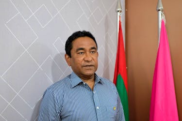 Abdulla Yameen, chief of the Progressive Party of Maldives, poses for a photo at his party office in Male, Maldives, March 21, 2022. Picture taken March 21, 2022.