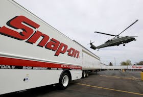 Marine One with U.S. President Donald Trump lands at the world headquarters of Snap-On Inc, a tool manufacturer in Kenosha, Wisconsin, U.S., April 18, 2017. 