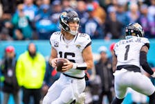 Jan 7, 2024; Nashville, Tennessee, USA;  Jacksonville Jaguars quarterback Trevor Lawrence (16) stands in the pocket against the Tennessee Titans during the first half at Nissan Stadium. Mandatory Credit: Steve Roberts-USA TODAY Sports