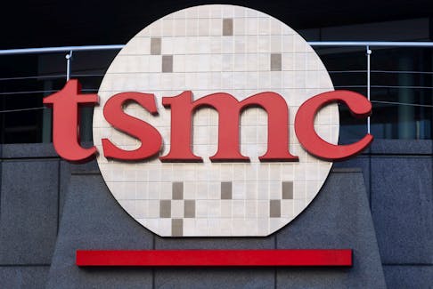 The logo of Taiwan Semiconductor Manufacturing Co (TSMC) is pictured at its headquarters, in Hsinchu, Taiwan, January 19, 2021.