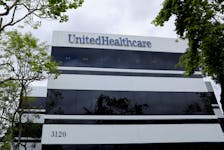 The corporate logo of the UnitedHealth Group appears on the side of one of their office buildings in Santa Ana, California, U.S., April 13, 2020.