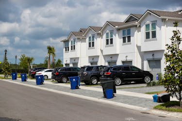 New townhomes are seen in a subdivision while building material supplies are in high demand in Tampa, Florida, U.S., May 5, 2021. 