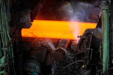 A view of the production line at a hot rolling plant during a government-organised media tour to Baoshan Iron & Steel Co., Ltd. (Baosteel), a subsidiary of China Baowu Steel Group, in Shanghai, China September 16, 2022.