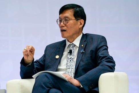 Rhee Chang-yong, Governor of the Bank of Korea, participates in a panel titled “How Should Central Banks Battle High Inflation?” at the 2023 Spring Meetings of the World Bank Group and the International Monetary Fund in Washington, U.S., April 14, 2023.