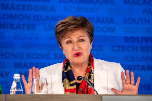IMF Managing Director Kristalina Georgieva speaks during a press briefing at the International Monetary and Financial Committee (IMFC) plenary session at the IMF and World Bank’s 2024 annual Spring Meetings in Washington, U.S., April 19, 2024.