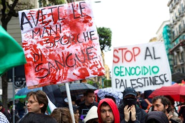Pro-Palestinian activists take to the streets to protest against G7 meeting on Capri Island, in Naples, Italy, April 19, 2024.